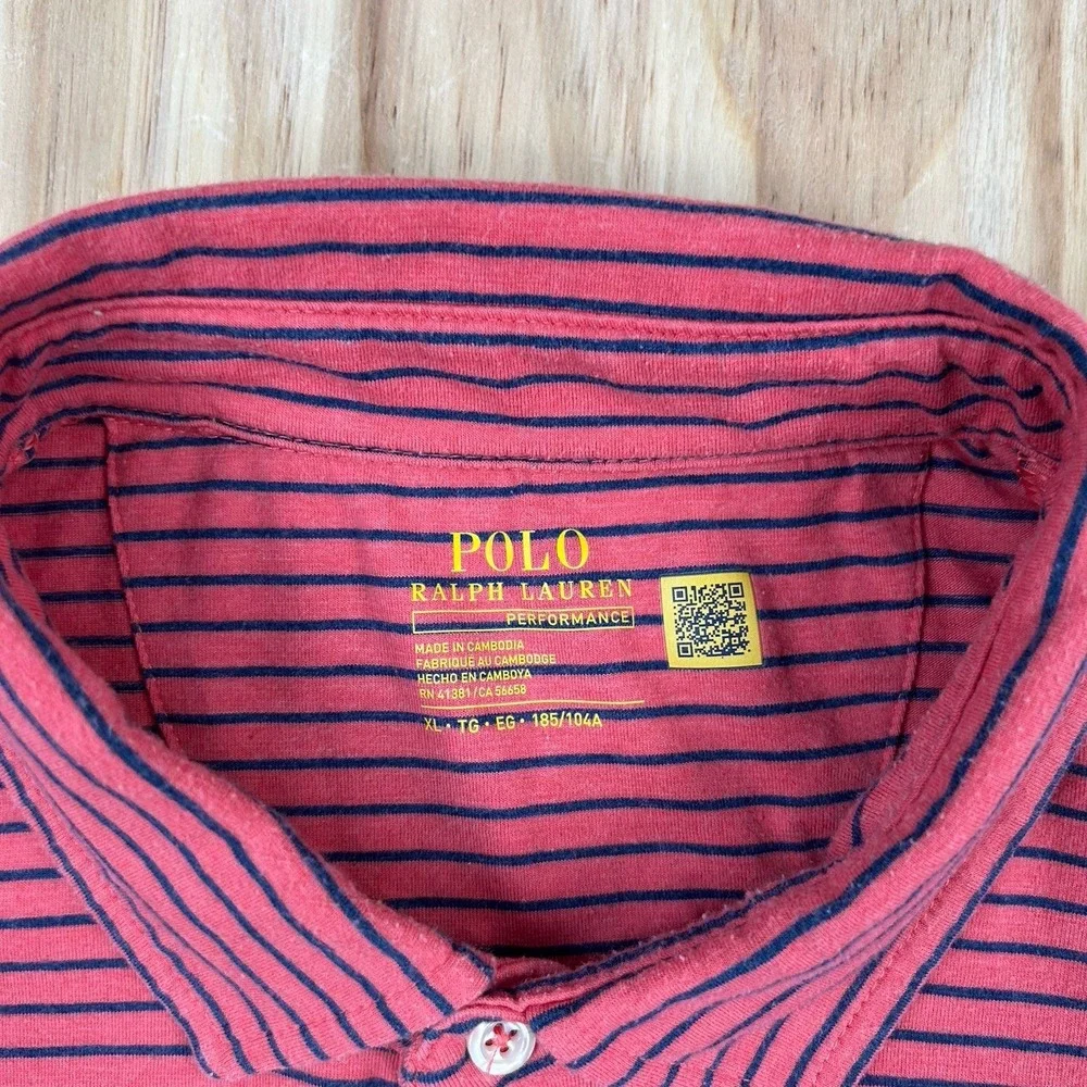 Polo Ralph Lauren Men's XL Striped Pink Blue Cotton Short Sleeve Logo Polo